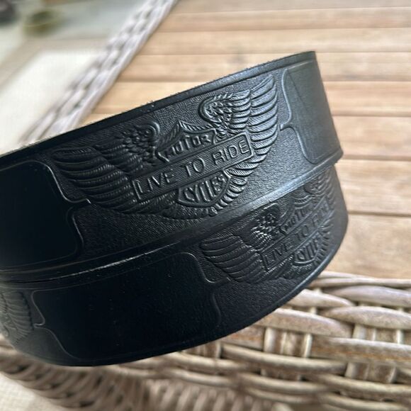 LIVE TO RIDE Black Leather Belt 38 - Picture 3 of 6